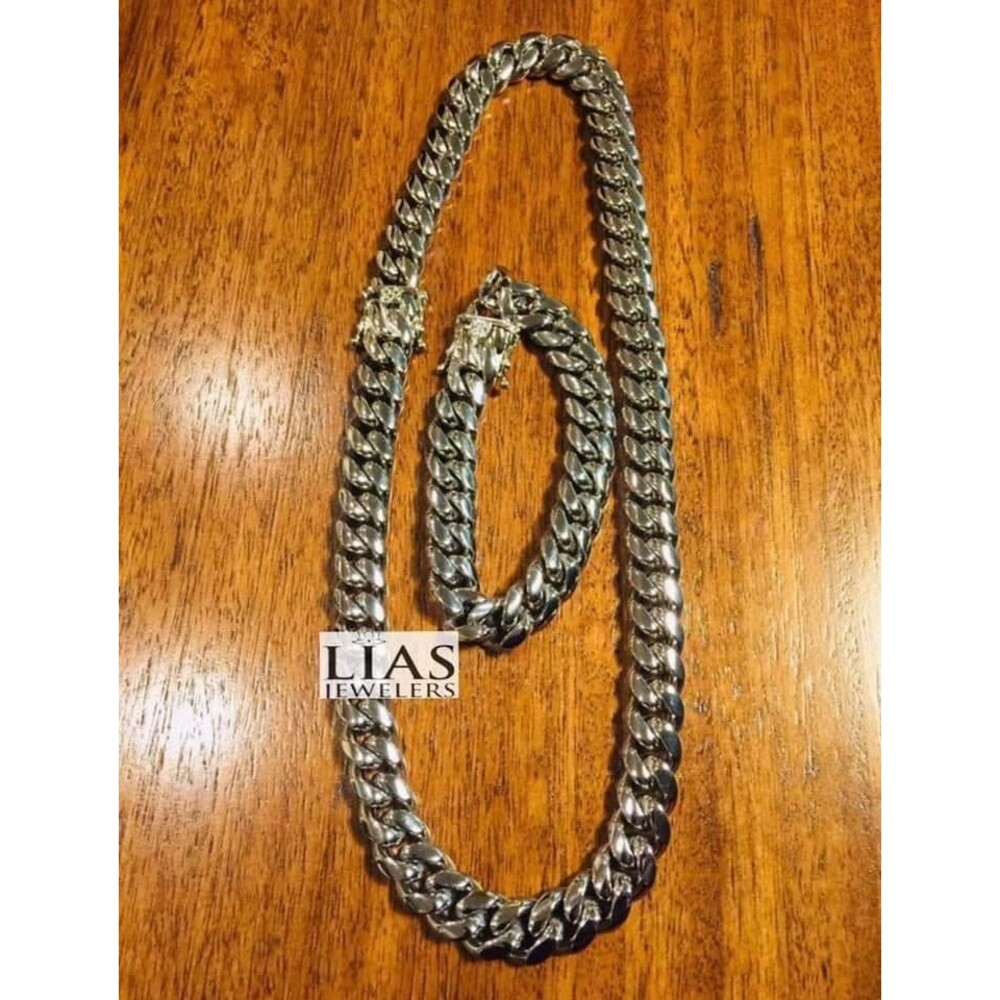 New 18k white gold filled Cuban link chain and bracelet set